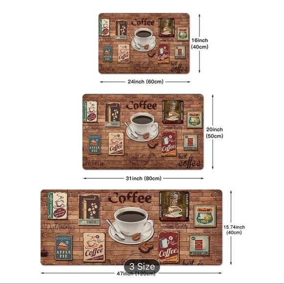 “Coffee” print kitchen rugs.  Set of 3.  Sizes in the pictures. - Picture 2 of 3